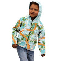 Aloha Festive Hawaii Kid Hoodie Mokihana - Maile and Ilima on Turquoise - Polynesian Pride