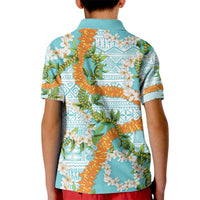 Aloha Festive Hawaii Kid Polo Shirt Mokihana - Maile and Ilima on Turquoise - Polynesian Pride