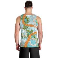Aloha Festive Hawaii Men Tank Top Mokihana - Maile and Ilima on Turquoise - Polynesian Pride