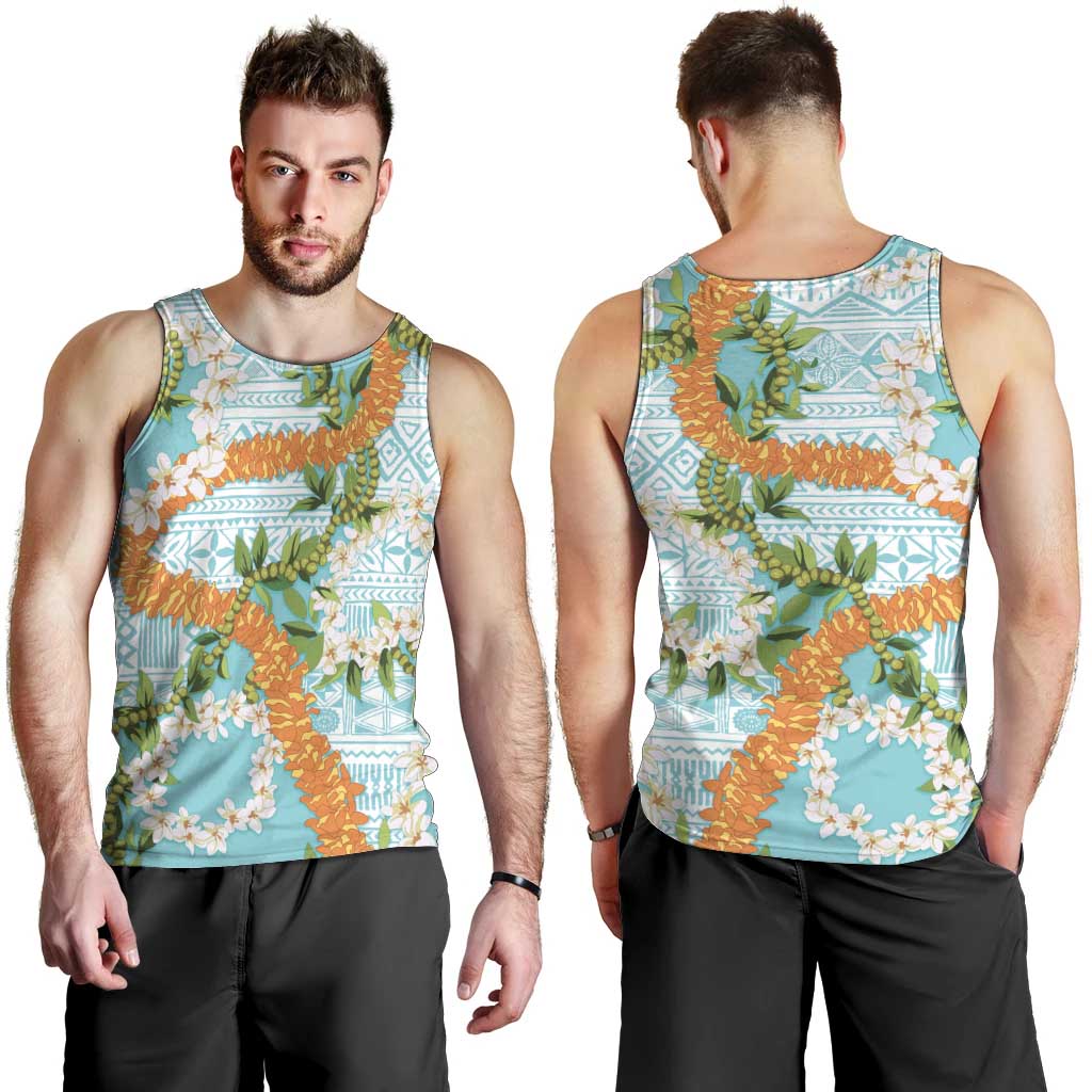 Aloha Festive Hawaii Men Tank Top Mokihana - Maile and Ilima on Turquoise - Polynesian Pride