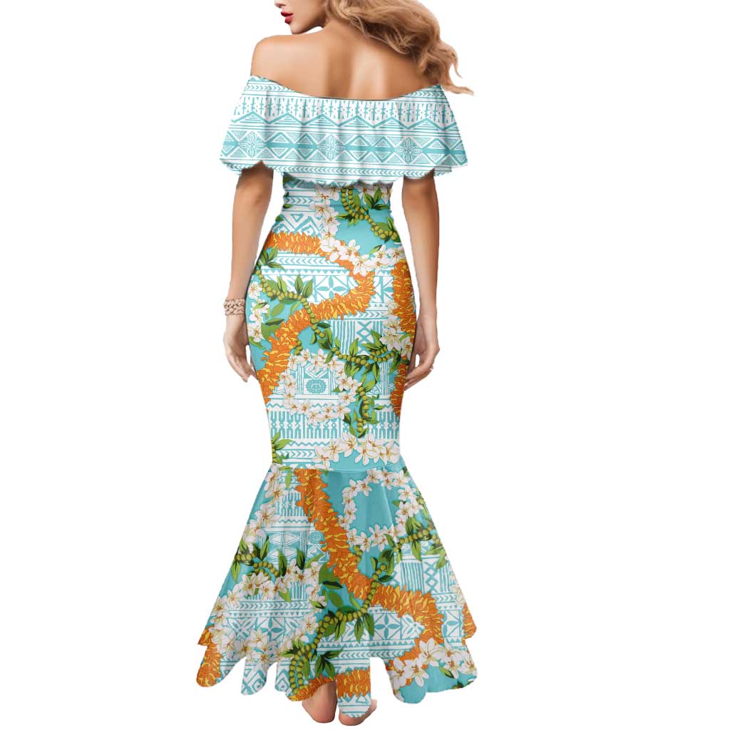 Aloha Festive Hawaii Mermaid Dress Mokihana - Maile and Ilima on Turquoise - Polynesian Pride