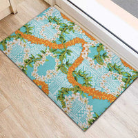 Aloha Festive Hawaii Rubber Doormat Mokihana - Maile and Ilima on Turquoise - Polynesian Pride