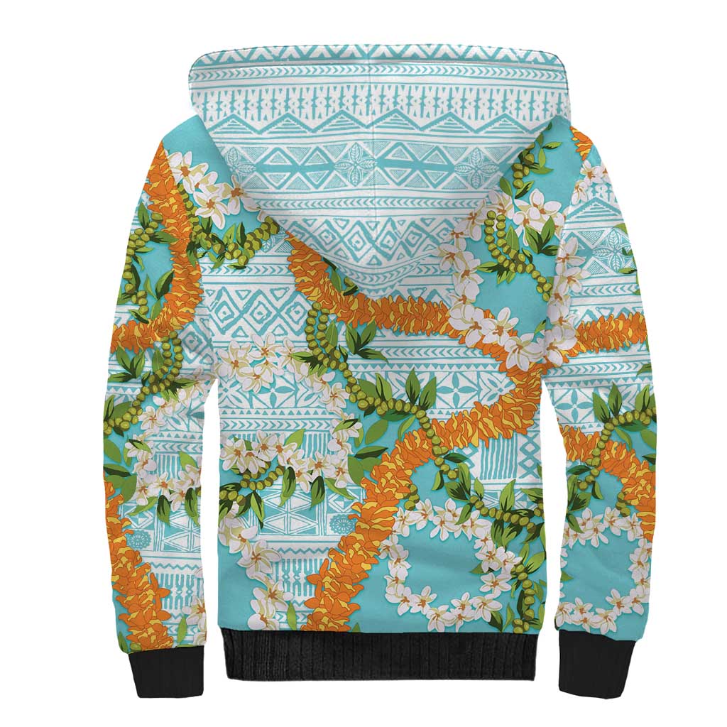 Aloha Festive Hawaii Sherpa Hoodie Mokihana - Maile and Ilima on Turquoise - Polynesian Pride