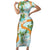 Aloha Festive Hawaii Short Sleeve Bodycon Dress Mokihana - Maile and Ilima on Turquoise - Polynesian Pride