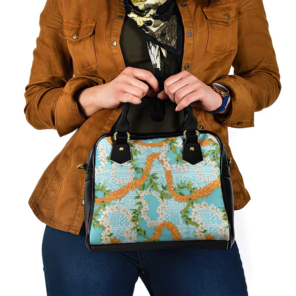 Aloha Festive Hawaii Shoulder Handbag Mokihana - Maile and Ilima on Turquoise - Polynesian Pride