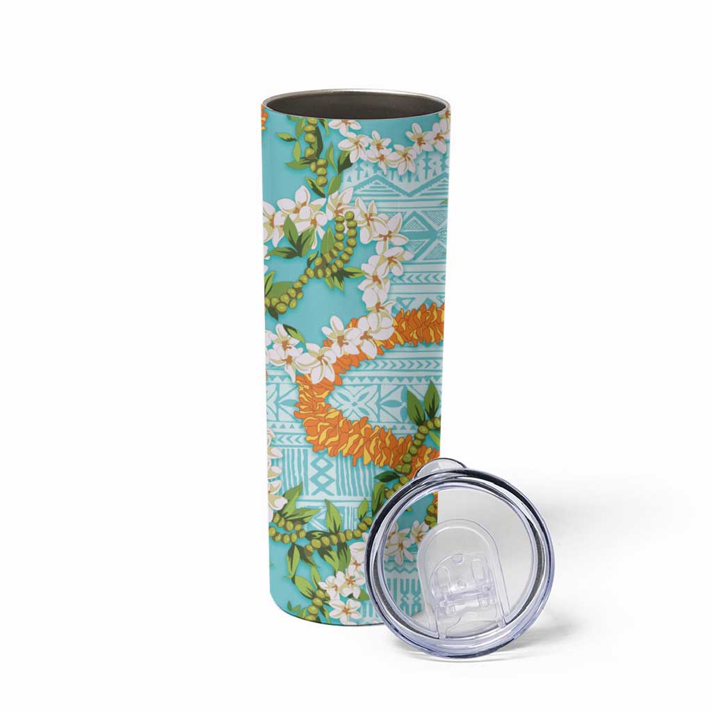 Aloha Festive Hawaii Skinny Tumbler Mokihana - Maile and Ilima on Turquoise - Polynesian Pride