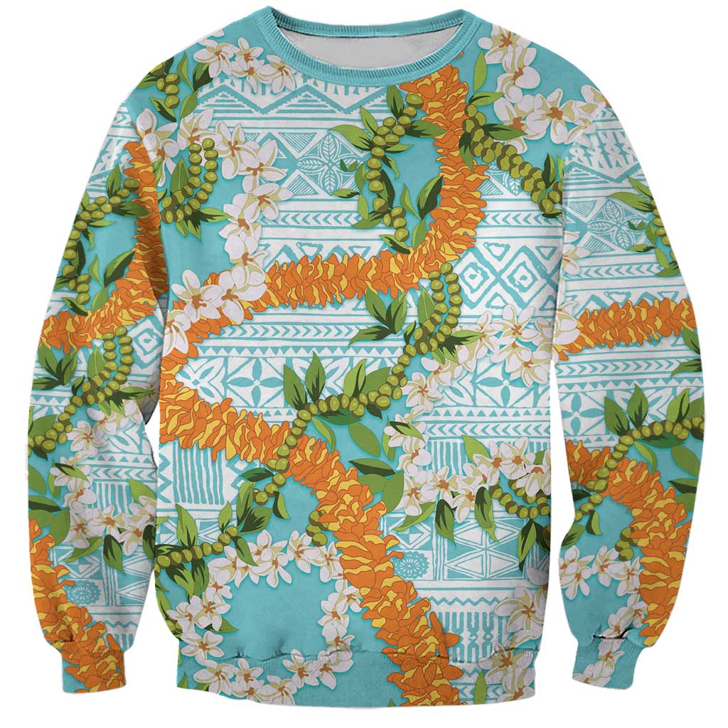 Aloha Festive Hawaii Sweatshirt Mokihana - Maile and Ilima on Turquoise - Polynesian Pride