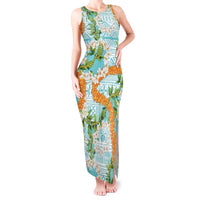 Aloha Festive Hawaii Tank Maxi Dress Mokihana - Maile and Ilima on Turquoise - Polynesian Pride