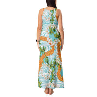 Aloha Festive Hawaii Tank Maxi Dress Mokihana - Maile and Ilima on Turquoise - Polynesian Pride