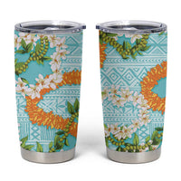 Aloha Festive Hawaii Tumbler Cup Mokihana - Maile and Ilima on Turquoise - Polynesian Pride