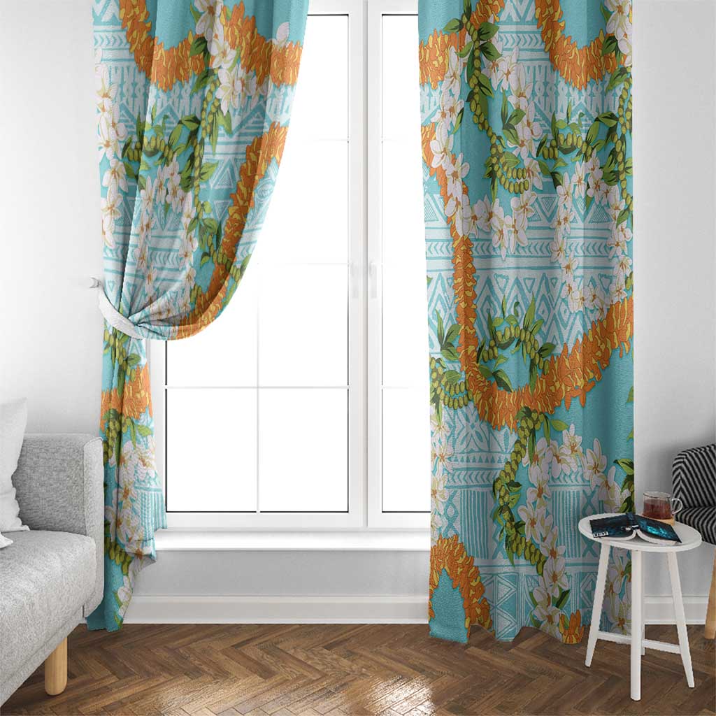 Aloha Festive Hawaii Window Curtain Mokihana - Maile and Ilima on Turquoise - Polynesian Pride