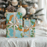 Aloha Festive Hawaii Wrapping Paper Mokihana - Maile and Ilima on Turquoise
