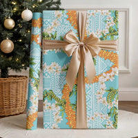 Aloha Festive Hawaii Wrapping Paper Mokihana - Maile and Ilima on Turquoise