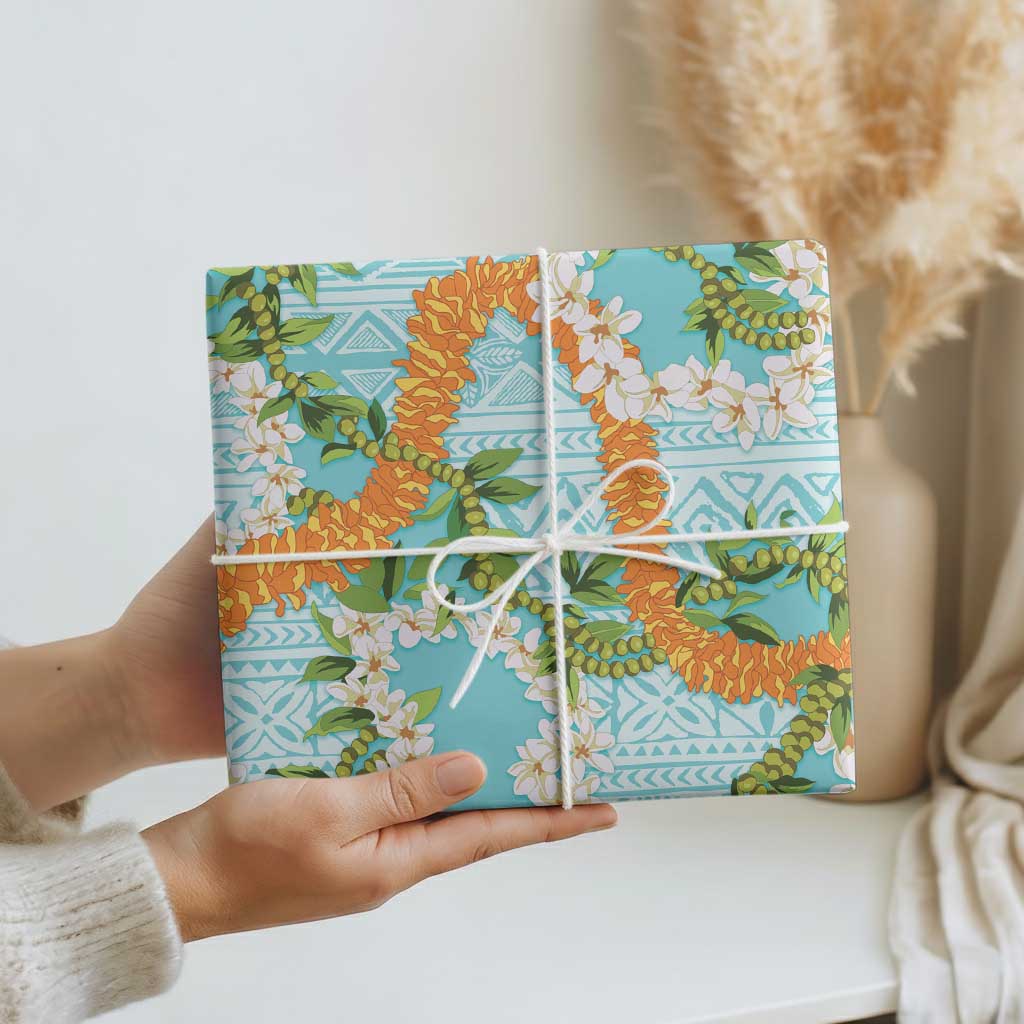 Aloha Festive Hawaii Wrapping Paper Mokihana - Maile and Ilima on Turquoise