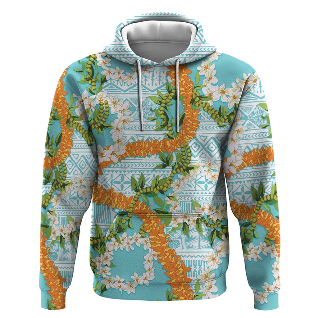 Aloha Festive Hawaii Zip Hoodie Mokihana - Maile and Ilima on Turquoise - Polynesian Pride