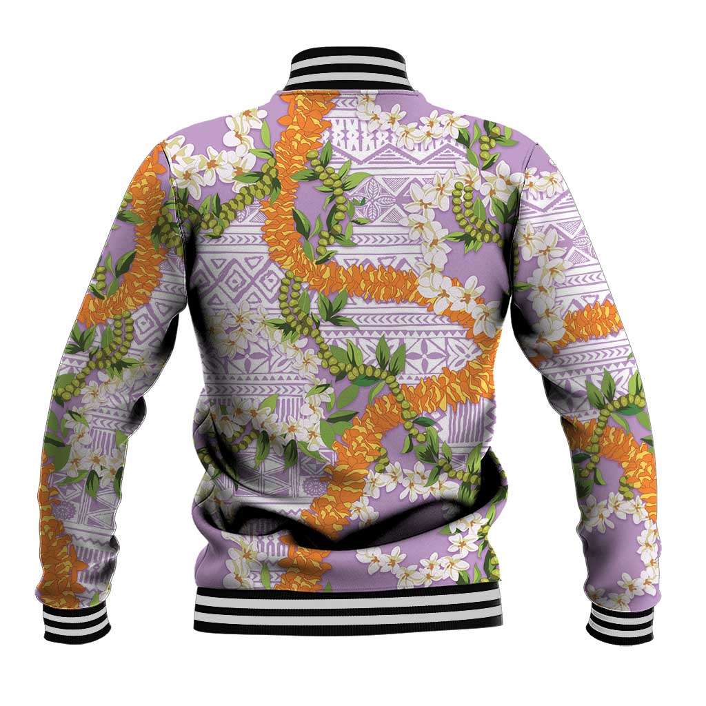 Aloha Festive Hawaii Baseball Jacket Mokihana - Maile and Ilima on Lilac - Polynesian Pride