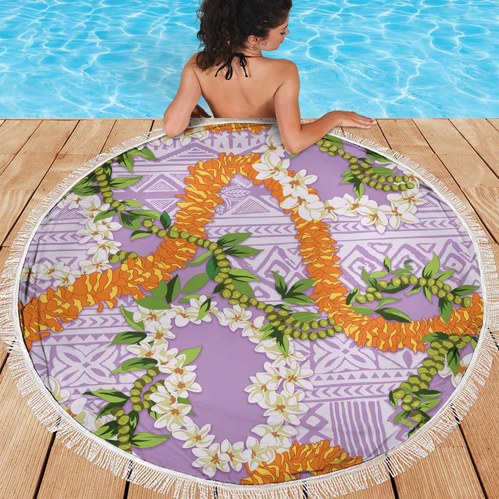Aloha Festive Hawaii Beach Blanket Mokihana - Maile and Ilima on Lilac - Polynesian Pride