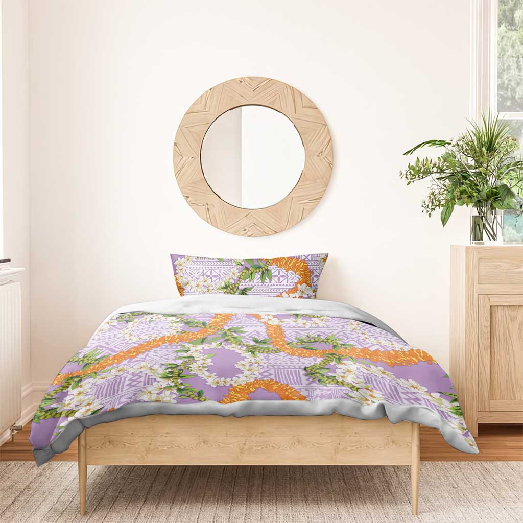 Aloha Festive Hawaii Bedding Set Mokihana - Maile and Ilima on Lilac - Polynesian Pride