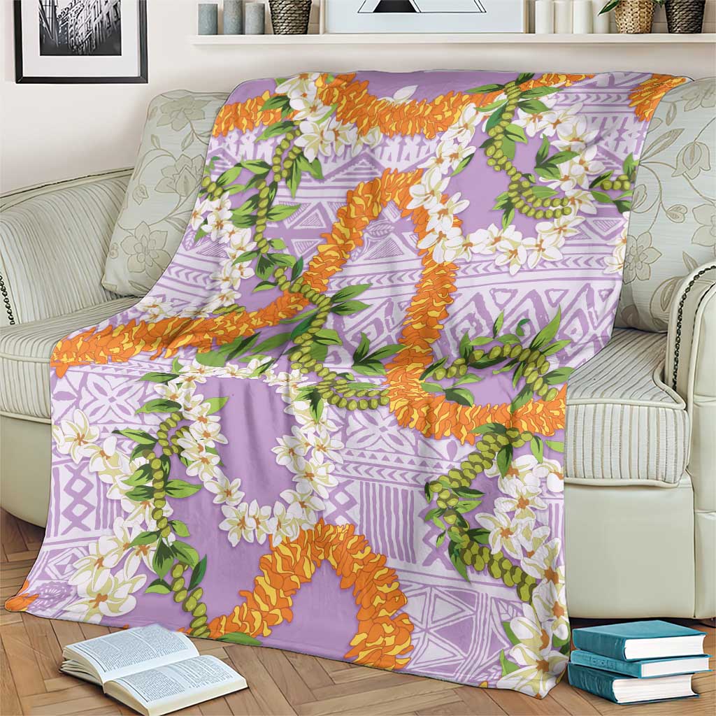 Aloha Festive Hawaii Blanket Mokihana - Maile and Ilima on Lilac - Polynesian Pride