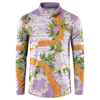 Aloha Festive Hawaii Button Sweatshirt Mokihana - Maile and Ilima on Lilac - Polynesian Pride
