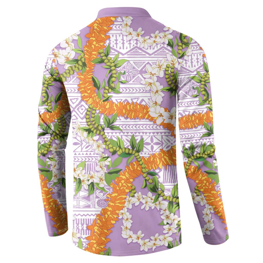 Aloha Festive Hawaii Button Sweatshirt Mokihana - Maile and Ilima on Lilac - Polynesian Pride