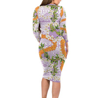 Aloha Festive Hawaii Family Matching Long Sleeve Bodycon Dress and Hawaiian Shirt Mokihana - Maile and Ilima on Lilac - Polynesian Pride