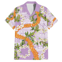 Aloha Festive Hawaii Family Matching Off Shoulder Maxi Dress and Hawaiian Shirt Mokihana - Maile and Ilima on Lilac - Polynesian Pride