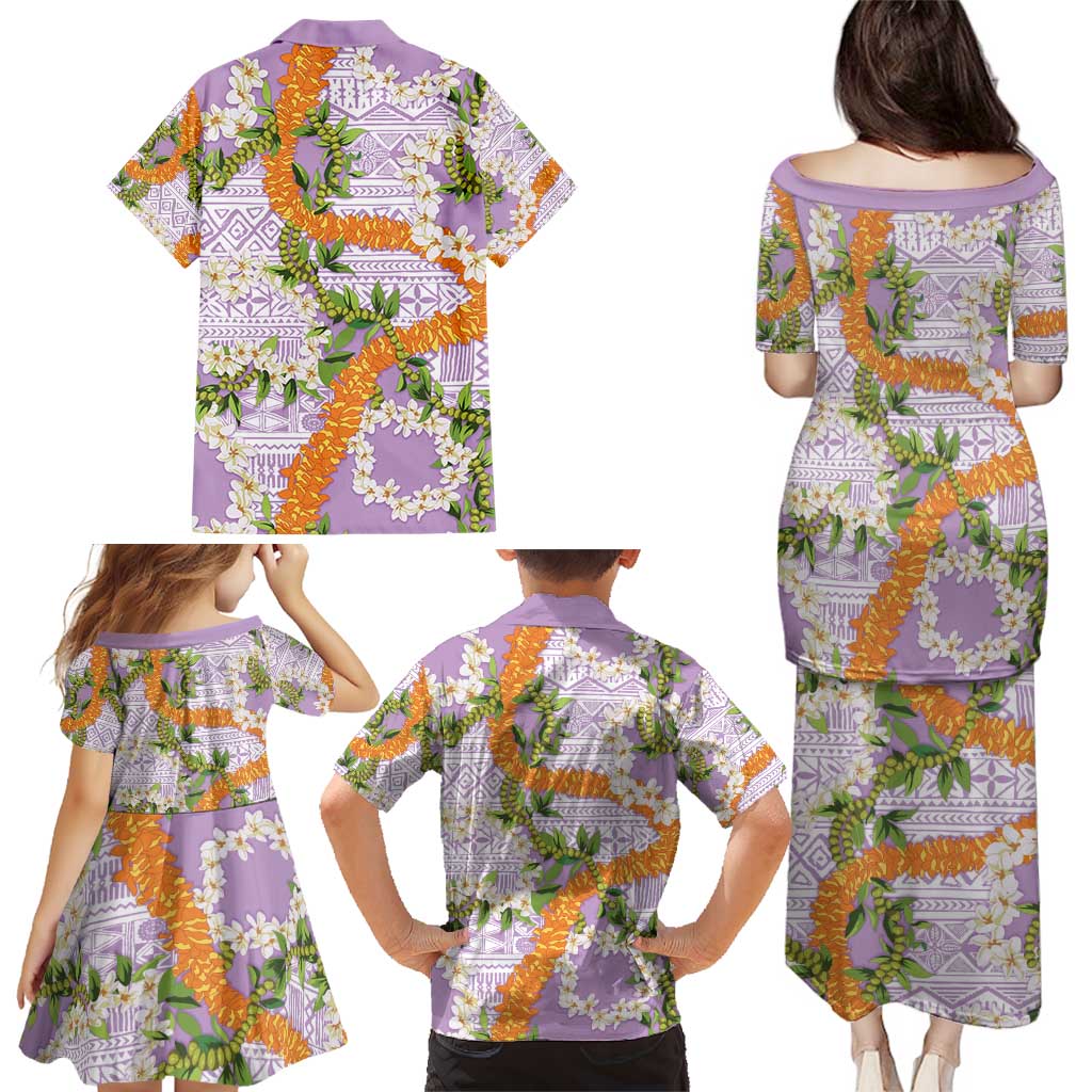 Aloha Festive Hawaii Family Matching Puletasi and Hawaiian Shirt Mokihana - Maile and Ilima on Lilac - Polynesian Pride
