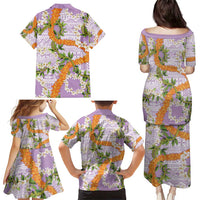 Aloha Festive Hawaii Family Matching Puletasi and Hawaiian Shirt Mokihana - Maile and Ilima on Lilac - Polynesian Pride