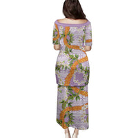 Aloha Festive Hawaii Family Matching Puletasi and Hawaiian Shirt Mokihana - Maile and Ilima on Lilac - Polynesian Pride