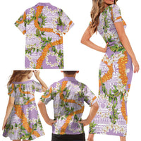 Aloha Festive Hawaii Family Matching Short Sleeve Bodycon Dress and Hawaiian Shirt Mokihana - Maile and Ilima on Lilac - Polynesian Pride