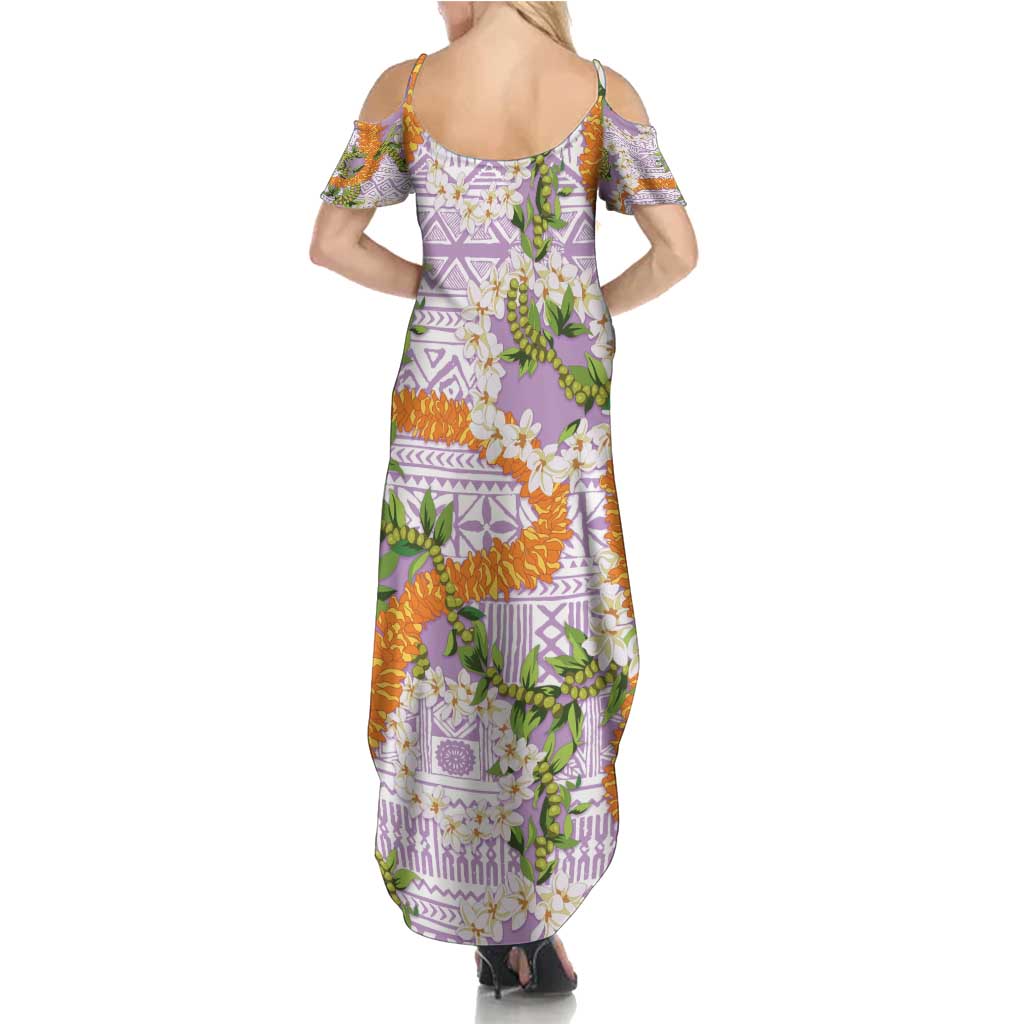 Aloha Festive Hawaii Family Matching Summer Maxi Dress and Hawaiian Shirt Mokihana - Maile and Ilima on Lilac - Polynesian Pride