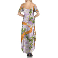 Aloha Festive Hawaii Family Matching Summer Maxi Dress and Hawaiian Shirt Mokihana - Maile and Ilima on Lilac - Polynesian Pride