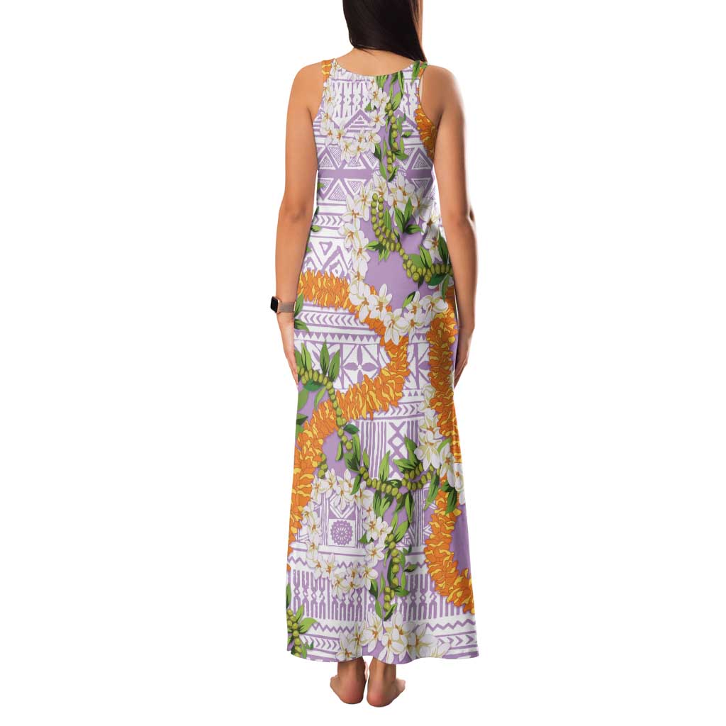 Aloha Festive Hawaii Family Matching Tank Maxi Dress and Hawaiian Shirt Mokihana - Maile and Ilima on Lilac - Polynesian Pride