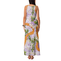 Aloha Festive Hawaii Family Matching Tank Maxi Dress and Hawaiian Shirt Mokihana - Maile and Ilima on Lilac - Polynesian Pride