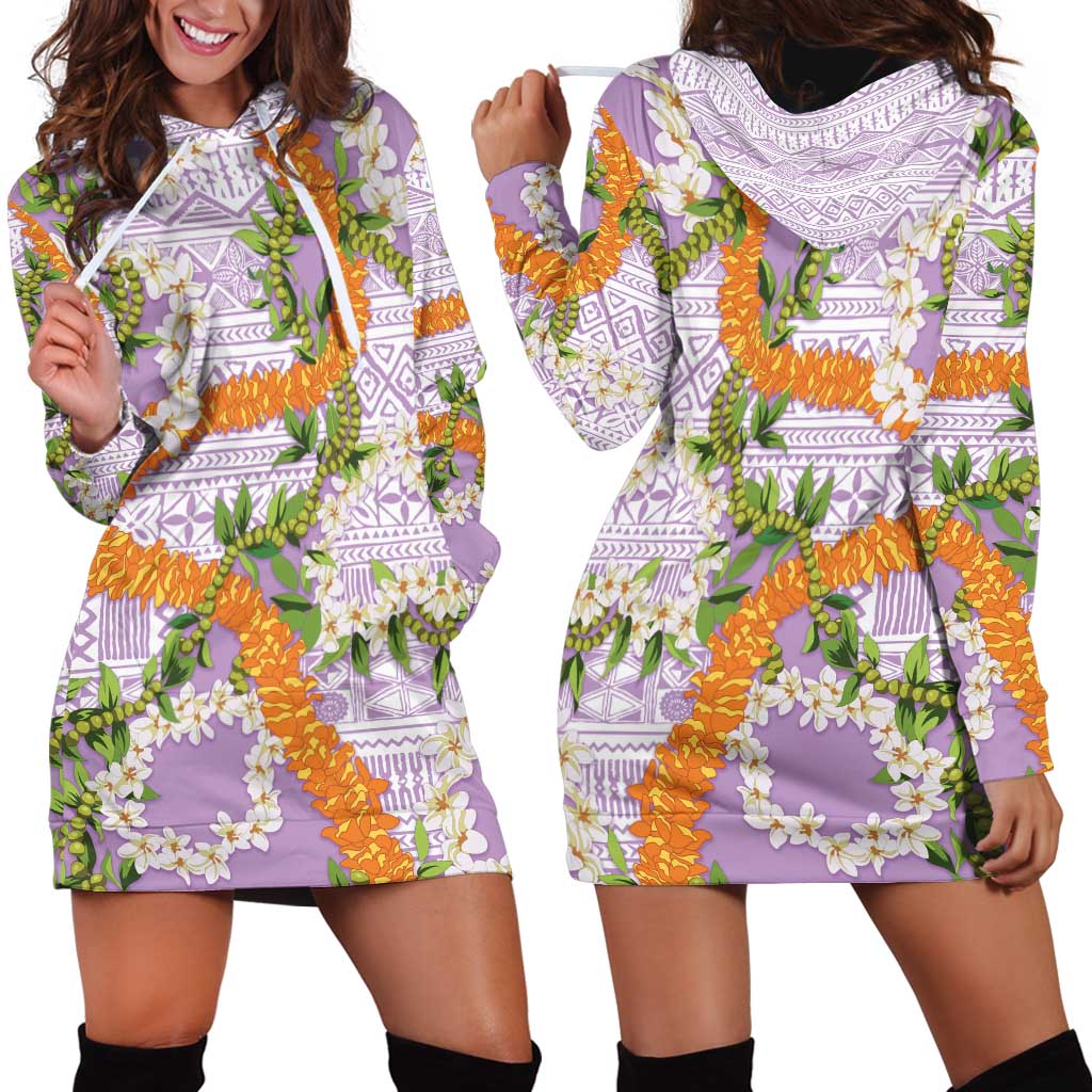 Aloha Festive Hawaii Hoodie Dress Mokihana - Maile and Ilima on Lilac - Polynesian Pride