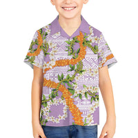 Aloha Festive Hawaii Kid Hawaiian Shirt Mokihana - Maile and Ilima on Lilac - Polynesian Pride