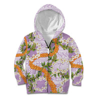 Aloha Festive Hawaii Kid Hoodie Mokihana - Maile and Ilima on Lilac - Polynesian Pride