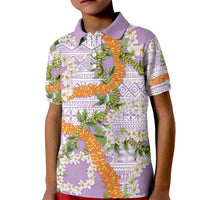 Aloha Festive Hawaii Kid Polo Shirt Mokihana - Maile and Ilima on Lilac - Polynesian Pride