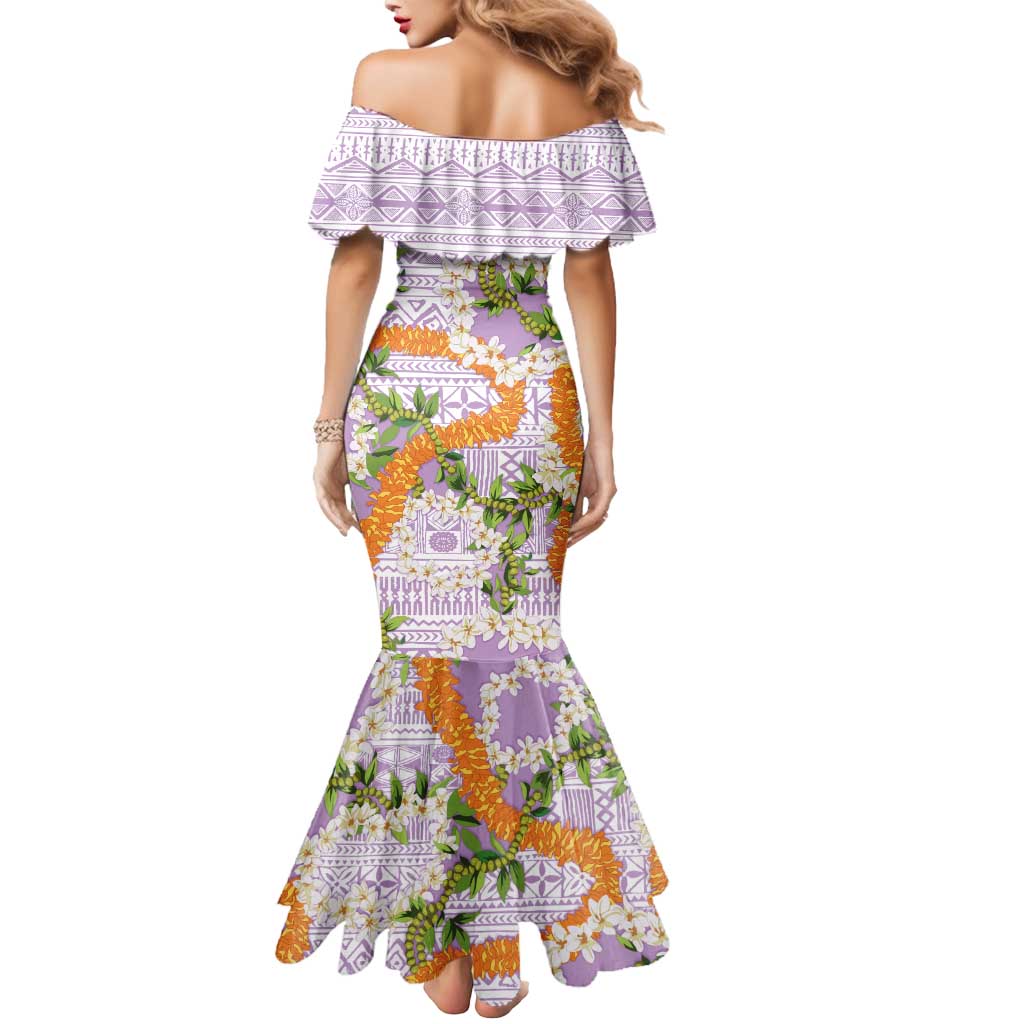 Aloha Festive Hawaii Mermaid Dress Mokihana - Maile and Ilima on Lilac - Polynesian Pride