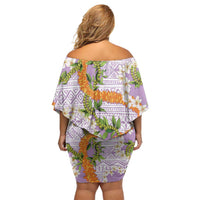 Aloha Festive Hawaii Off Shoulder Short Dress Mokihana - Maile and Ilima on Lilac - Polynesian Pride
