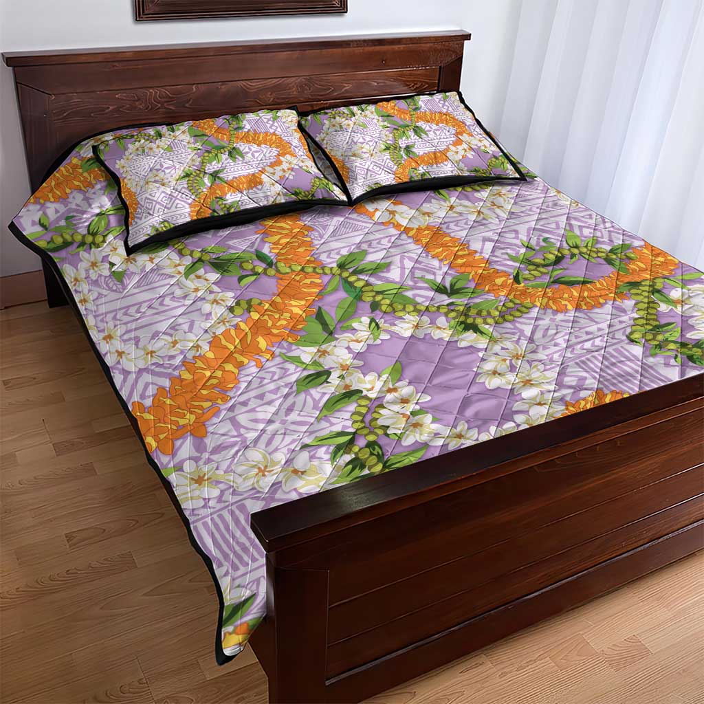 Aloha Festive Hawaii Quilt Bed Set Mokihana - Maile and Ilima on Lilac - Polynesian Pride