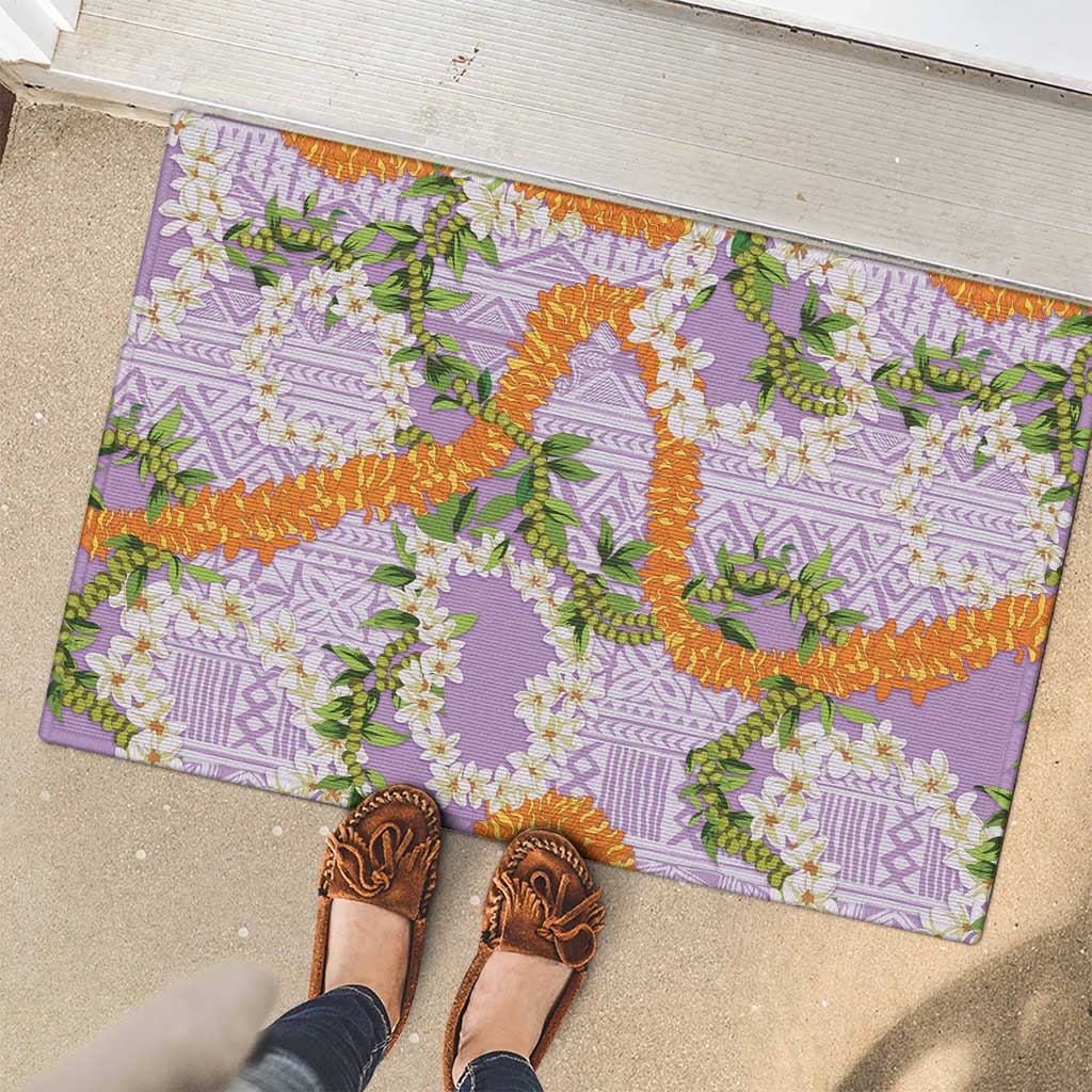 Aloha Festive Hawaii Rubber Doormat Mokihana - Maile and Ilima on Lilac - Polynesian Pride