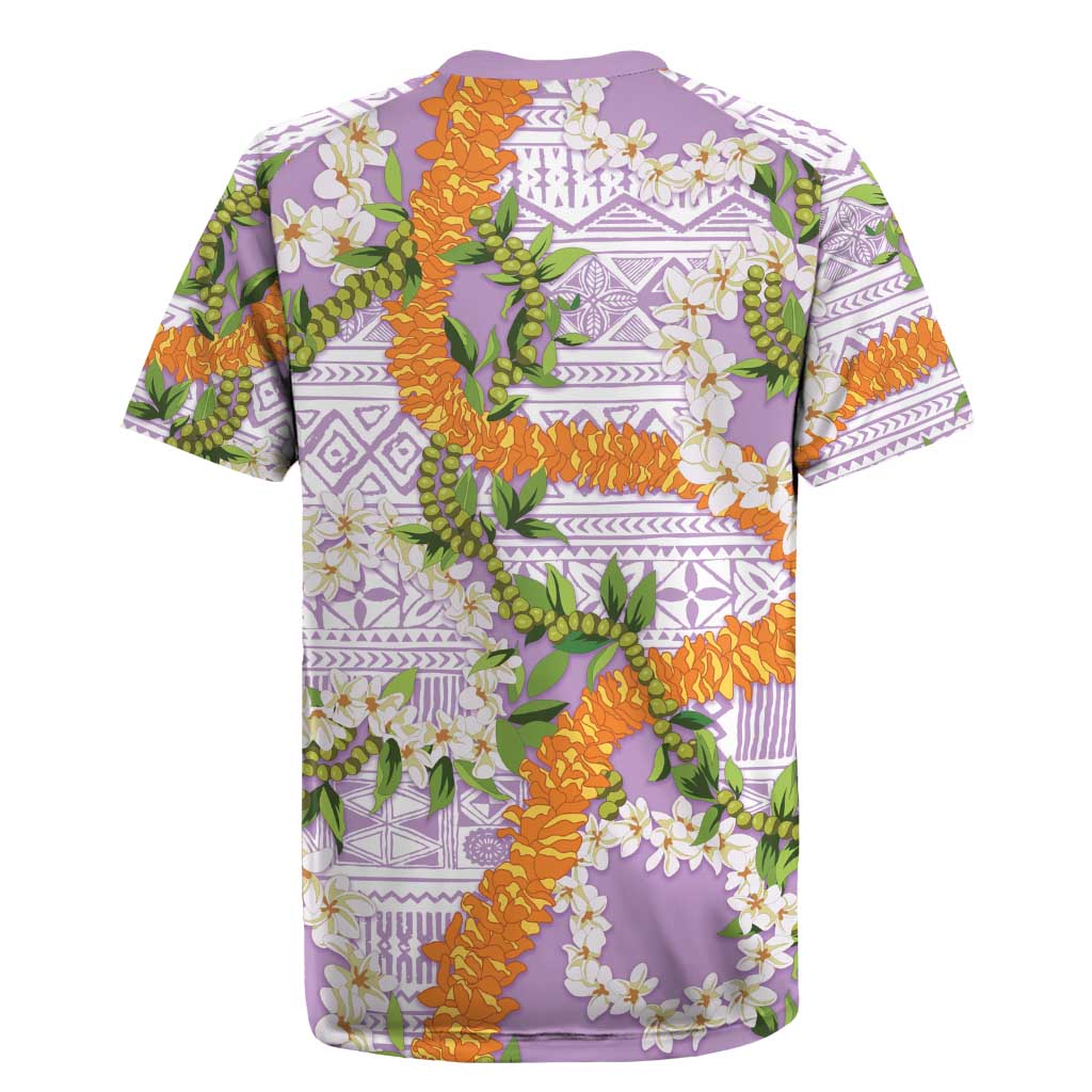 Aloha Festive Hawaii Rugby Jersey Mokihana - Maile and Ilima on Lilac - Polynesian Pride