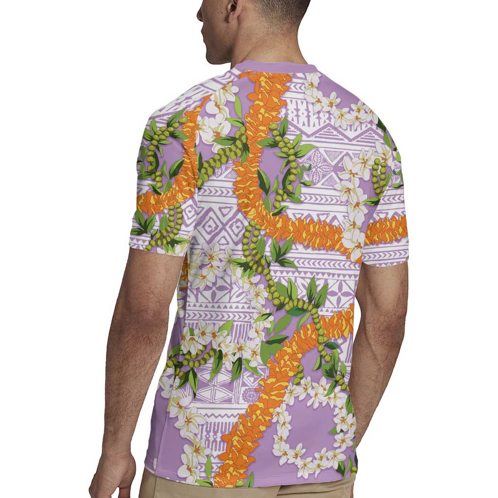 Aloha Festive Hawaii Rugby Jersey Mokihana - Maile and Ilima on Lilac - Polynesian Pride