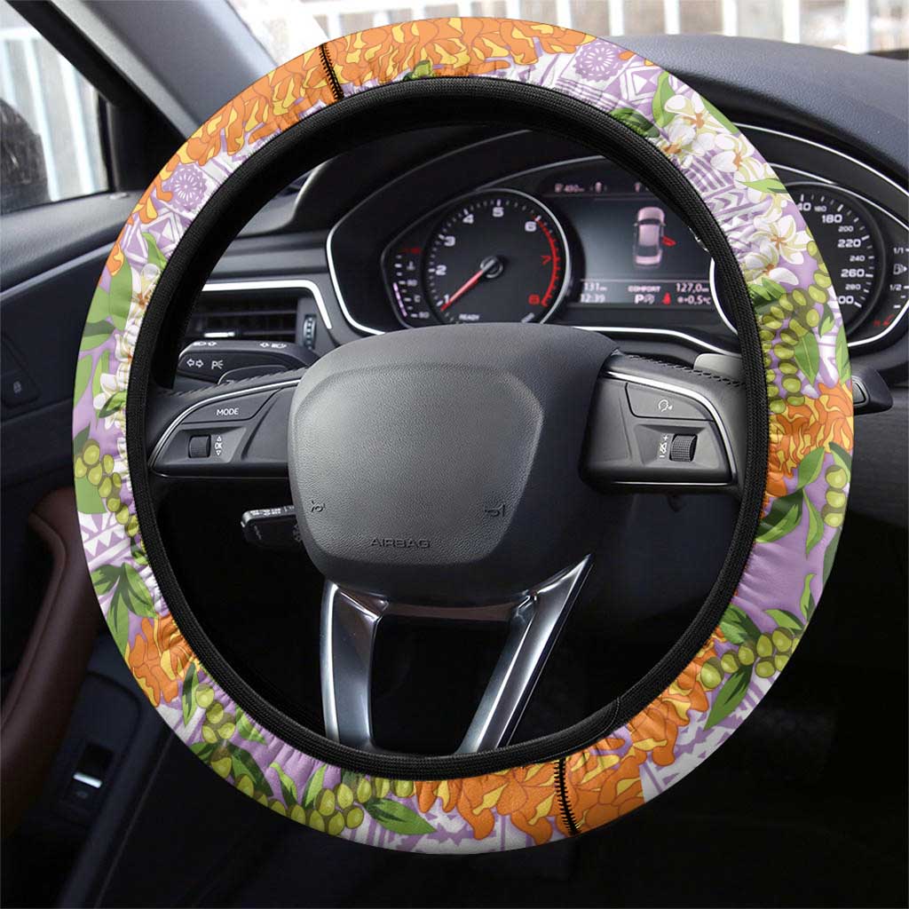 Aloha Festive Hawaii Steering Wheel Cover Mokihana - Maile and Ilima on Lilac - Polynesian Pride
