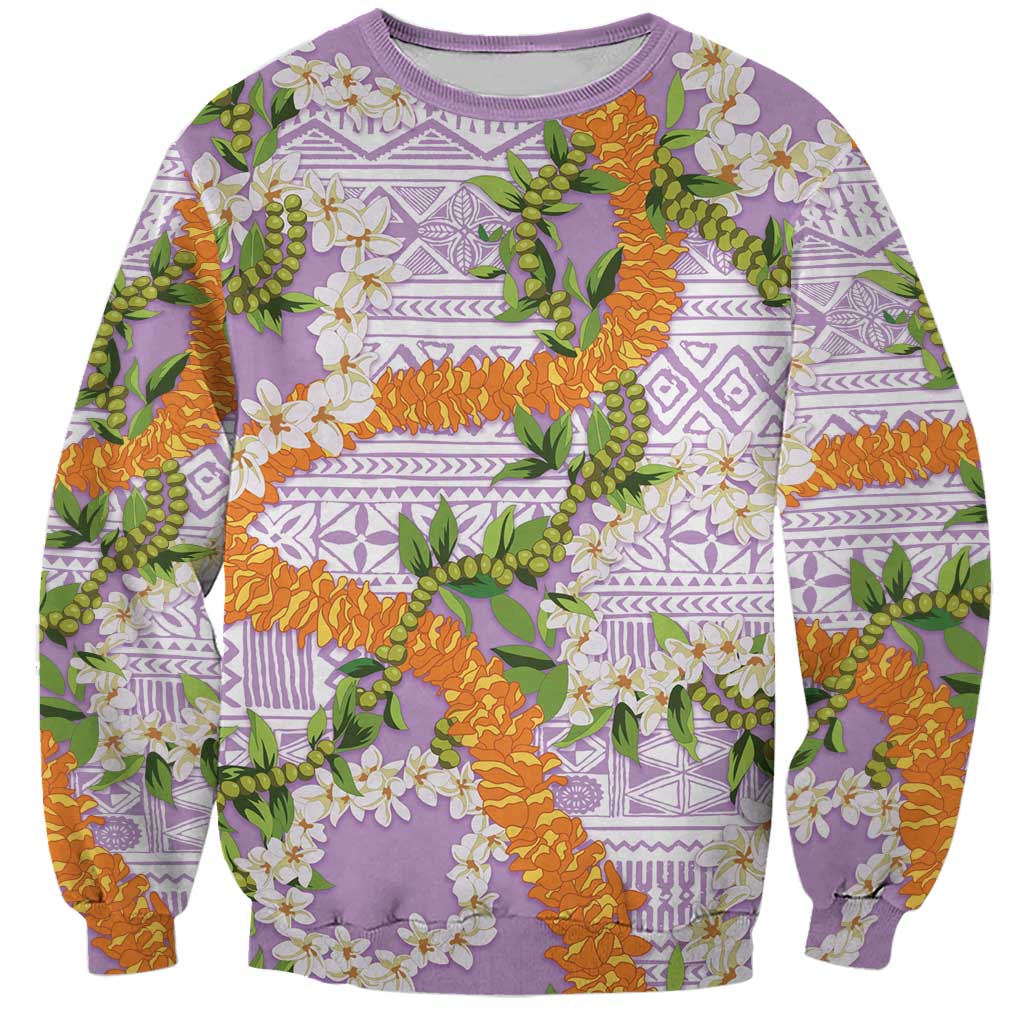 Aloha Festive Hawaii Sweatshirt Mokihana - Maile and Ilima on Lilac - Polynesian Pride