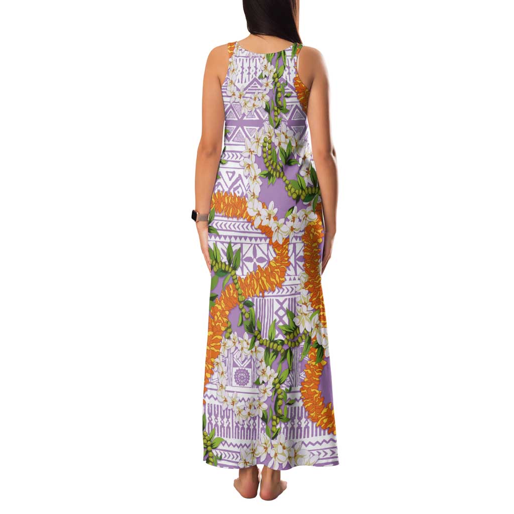 Aloha Festive Hawaii Tank Maxi Dress Mokihana - Maile and Ilima on Lilac - Polynesian Pride