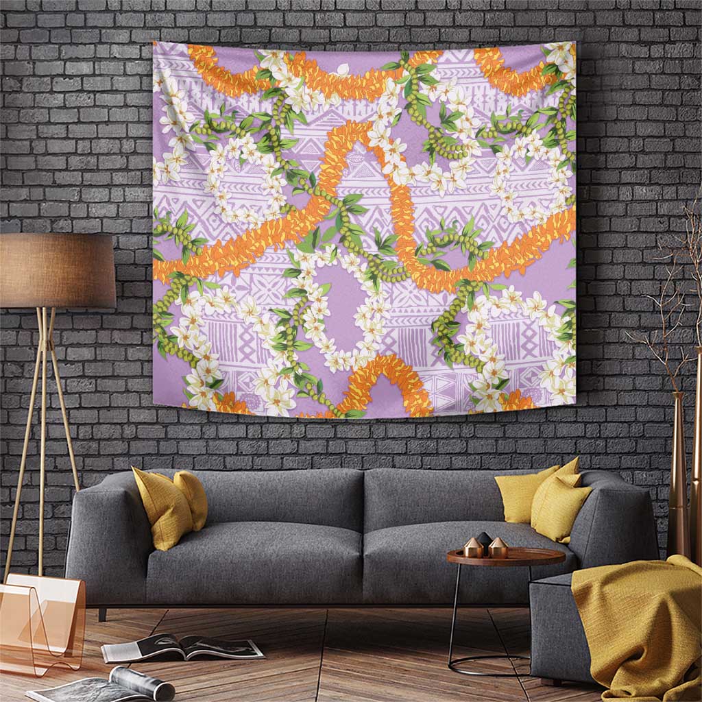 Aloha Festive Hawaii Tapestry Mokihana - Maile and Ilima on Lilac - Polynesian Pride