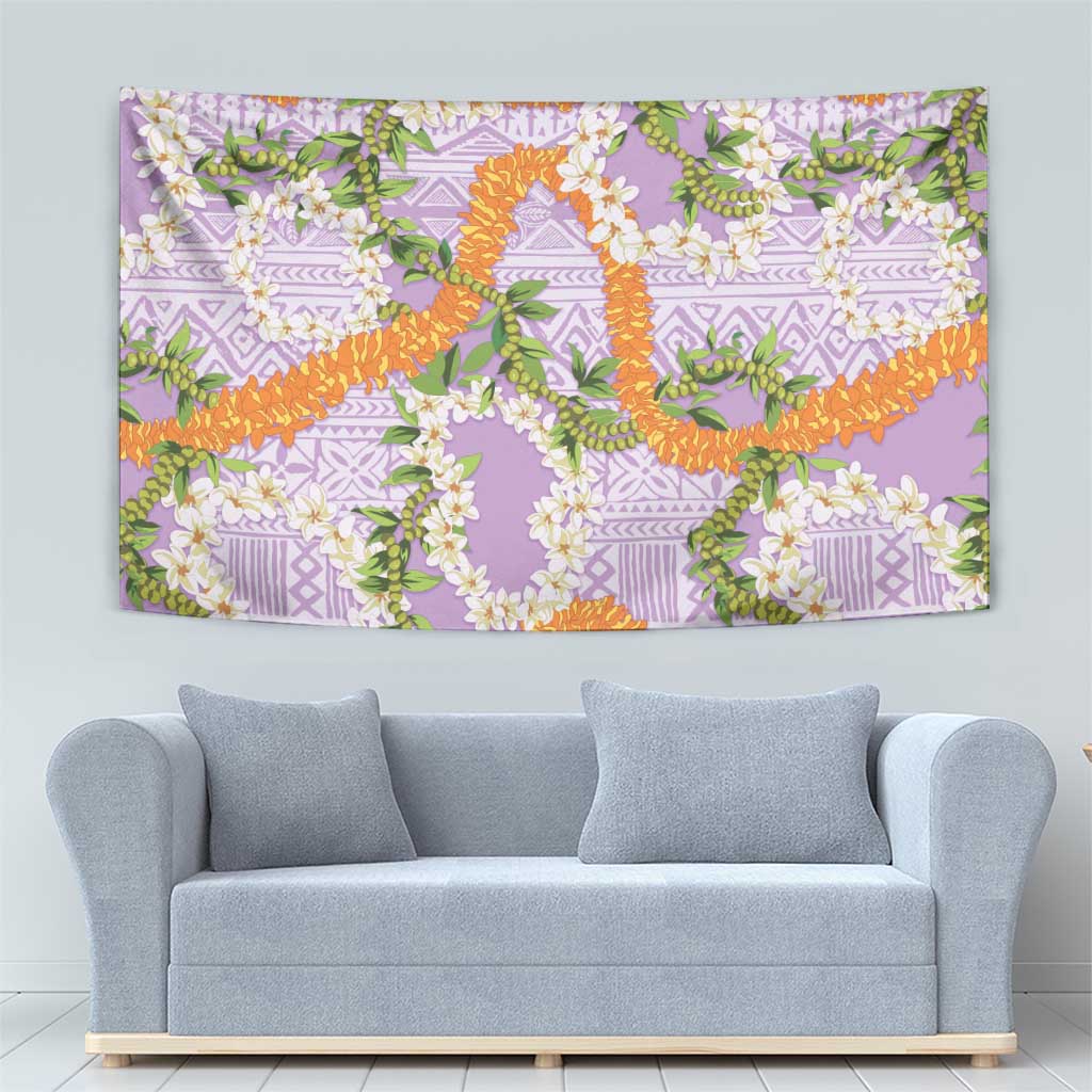 Aloha Festive Hawaii Tapestry Mokihana - Maile and Ilima on Lilac - Polynesian Pride
